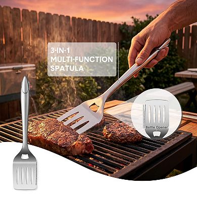 BBQ Grill Tool Set 5-Piece Outdoor Barbecue Utensils with Tongs, Fork, Brush, Grater