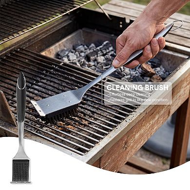 BBQ Grill Tool Set 5-Piece Outdoor Barbecue Utensils with Tongs, Fork, Brush, Grater