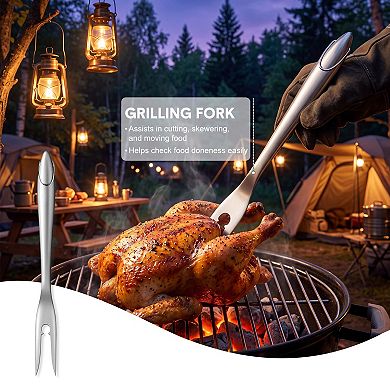 BBQ Grill Tool Set 5-Piece Outdoor Barbecue Utensils with Tongs, Fork, Brush, Grater