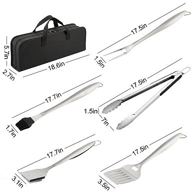 BBQ Grill Tool Set 5-Piece Outdoor Barbecue Utensils with Tongs, Fork, Brush, Grater