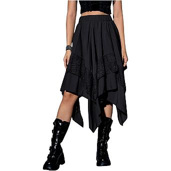 Women's Gothic Lace Trim Asymmetrical Punk Flowy Midi Skirts