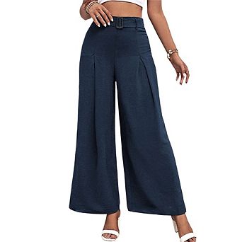Women's High-Waisted Wide-Leg Dress Pants Draped Pleated Trousers for Office and Casual Wear