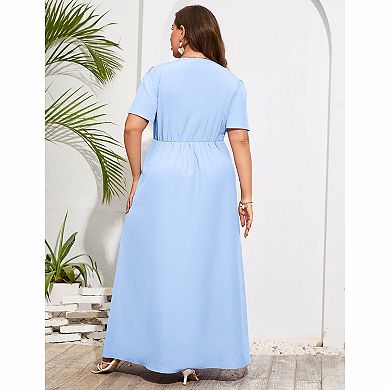 Plus Size Surplice V‑Neck Split Maxi Dress