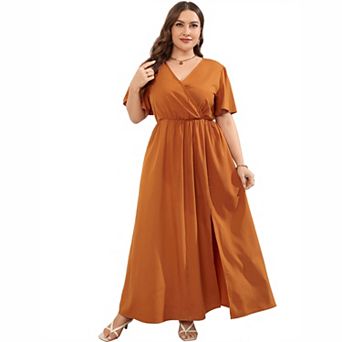Plus Size Surplice V‑Neck Split Maxi Dress