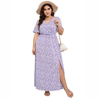 Plus Size Surplice V‑Neck Split Maxi Dress
