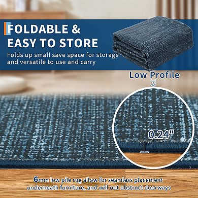 Modern Neutral Washable Area Rug, Solid Low Pile Runner with Non Slip Backing for Entryway Office