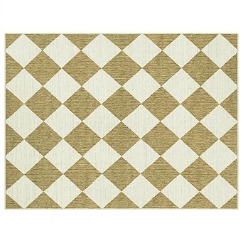 Washable Non-Slip Checkered Area Rug, Modern Geometric Plaid Carpet Low Pile for Living Room Bedroom