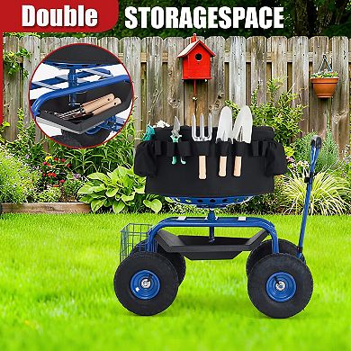 Multifunctional Outdoor Garden Work Seat, 400lbs Load Rolling Swivel Stool Full Accessories