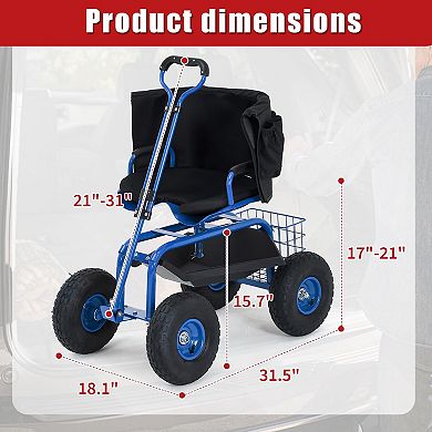 Multifunctional Outdoor Garden Work Seat, 400lbs Load Rolling Swivel Stool Full Accessories