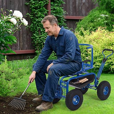 Multifunctional Outdoor Garden Work Seat, 400lbs Load Rolling Swivel Stool Full Accessories