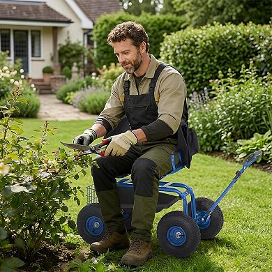Multifunctional Outdoor Garden Work Seat, 400lbs Load Rolling Swivel Stool Full Accessories