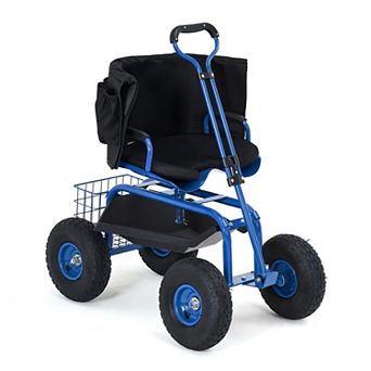 Multifunctional Outdoor Garden Work Seat, 400lbs Load Rolling Swivel Stool Full Accessories