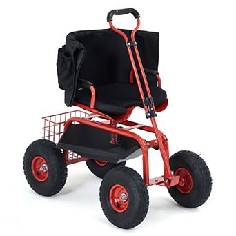 Multifunctional Outdoor Garden Work Seat, 400lbs Load Rolling Swivel Stool Full Accessories