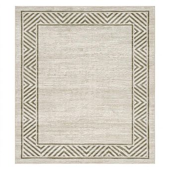 Washable Modern Bordered Area Rug, Ultra-Thin Non-Slip Low Pile Carpet for Bedroom Kitchen Hallway
