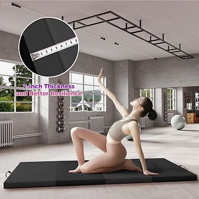 Foldable Gymnastics Mat, 2 in Thick Tumbling Mat with Handles for Home Gym Martial Arts