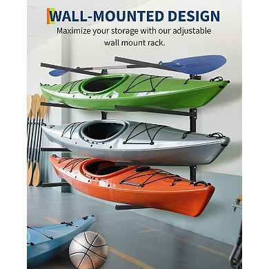 Adjustable 4-Tier Kayak Wall Rack, 400LBS Load Foldable Arm Wall Mount Storage Organizer for Home