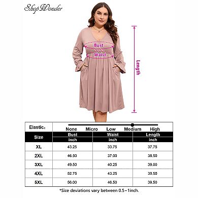 Plus Size Surplice V‑Neck Long Sleeve Midi Dress