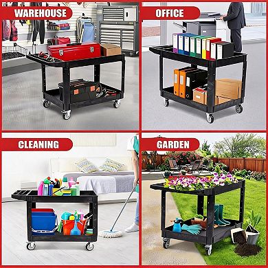 2-Tier Rolling Metal Utility Cart, 330LBS Heavy Duty Wheeled Storage Organizer, Steel Tool Cart