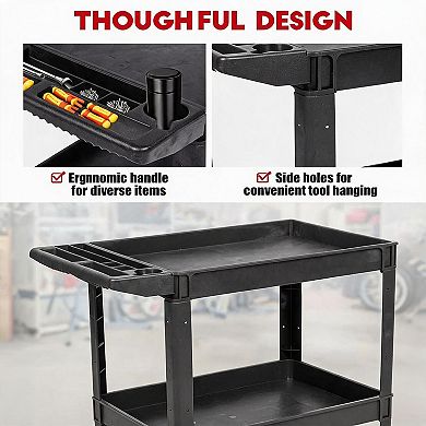 2-Tier Rolling Metal Utility Cart, 330LBS Heavy Duty Wheeled Storage Organizer, Steel Tool Cart