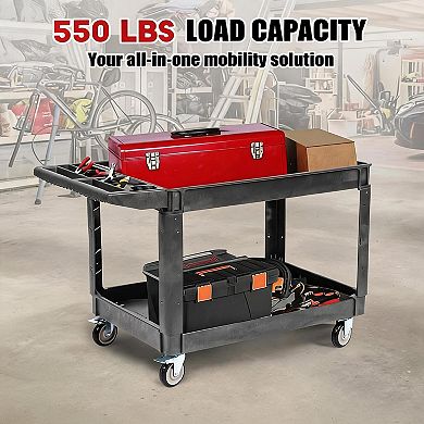 2-Tier Rolling Metal Utility Cart, 330LBS Heavy Duty Wheeled Storage Organizer, Steel Tool Cart