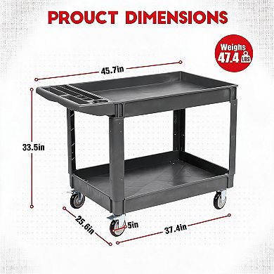 2-Tier Rolling Metal Utility Cart, 330LBS Heavy Duty Wheeled Storage Organizer, Steel Tool Cart
