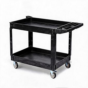 2 tier Rolling Metal Utility Cart, 330LBS Heavy Duty Wheeled Storage Organizer, Steel Tool Cart