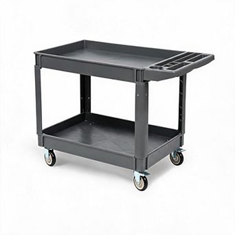 2 tier Rolling Metal Utility Cart, 330LBS Heavy Duty Wheeled Storage Organizer, Steel Tool Cart