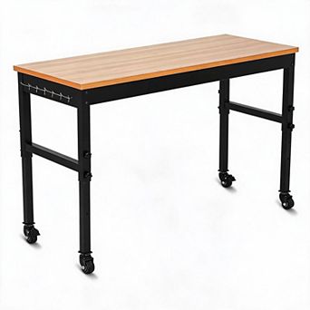 Multifunctional Adjustable Work Table, Rubberwood Surface Heavy Duty Workbench Ideal for Workshop