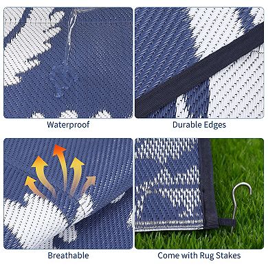 Reversible Waterproof Outdoor Rug, UV Resistant Plastic Straw Mat for Patio Camping RV Easy Clean