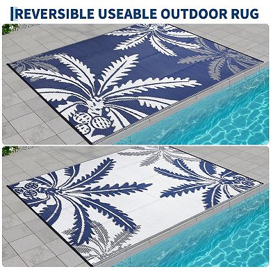 Reversible Waterproof Outdoor Rug, UV Resistant Plastic Straw Mat for Patio Camping RV Easy Clean