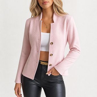 Womens Blazers Long Sleeve Button Down Stand Collar Textured Business Casual Blazers Suit Jackets