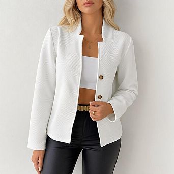 Womens Blazers Long Sleeve Button Down Stand Collar Textured Business Casual Blazers Suit Jackets