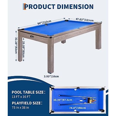 7 Feet Adult Pool Table Set Complete Billiard Accessories Rustic Grey Indoor Game Table for Family P