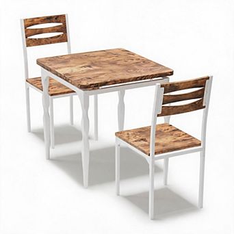 3 pc Space-Saving Dining Table Set for 2, Modern Kitchen & Dining Room Set, Spiral Metal Legs