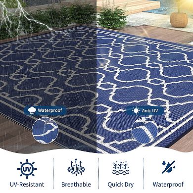 Reversible Outdoor Rug Waterproof Patio, Foldable Plastic Straw Area Rug for Camping RV Balcony Deck