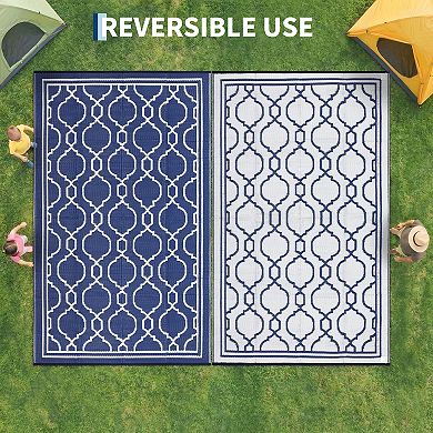 Reversible Outdoor Rug Waterproof Patio, Foldable Plastic Straw Area Rug for Camping RV Balcony Deck