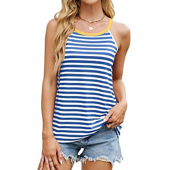 Women's Color Block Striped Tank Top, Casual Sleeveless Loose Fit Cami Shirt for Summer
