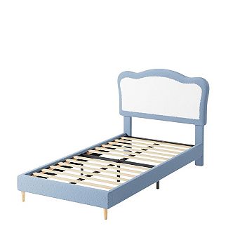 Bed Frame with Scallop Headboard, Upholstered Berber Fleece Platform Bed, No Box Spring Needed