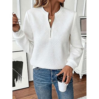 Women's Diamond Quilted Half Zip Sweatshirt, Casual Loose Stand Collar Pullover Top for Fall Winter