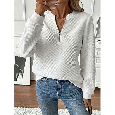 Women's Diamond Quilted Half Zip Sweatshirt, Casual Loose Stand Collar Pullover Top for Fall Winter