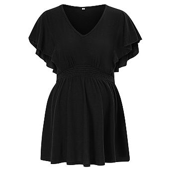 Women's v‑Neck Ruffle Sleeve Maternity Top Casual Loose Fit Pregnancy Blouse