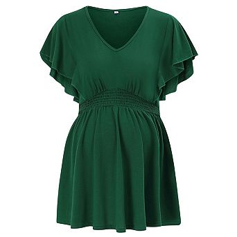 Women's v‑Neck Ruffle Sleeve Maternity Top Casual Loose Fit Pregnancy Blouse