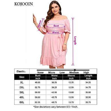 Plus Size Off‑Shoulder Tie‑Waist Ruffle Hem Casual Dress