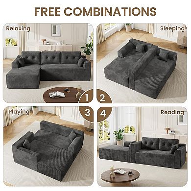 105" Cloud Modular Couch, No Assembly Required Sponge Compressed Sofa, No Assembly L/U Shape