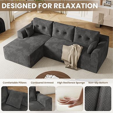 105" Cloud Modular Couch, No Assembly Required Sponge Compressed Sofa, No Assembly L/U Shape