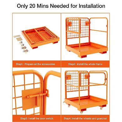 Heavy Duty Forklift Man Basket, 1200 LBS Load Safety Work Cage with 4 Wheels for Lifting Use