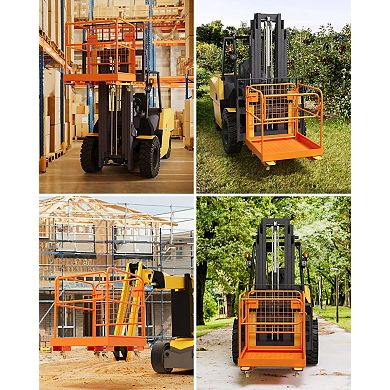 Heavy Duty Forklift Man Basket, 1200 LBS Load Safety Work Cage with 4 Wheels for Lifting Use