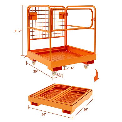 Heavy Duty Forklift Man Basket, 1200 LBS Load Safety Work Cage with 4 Wheels for Lifting Use