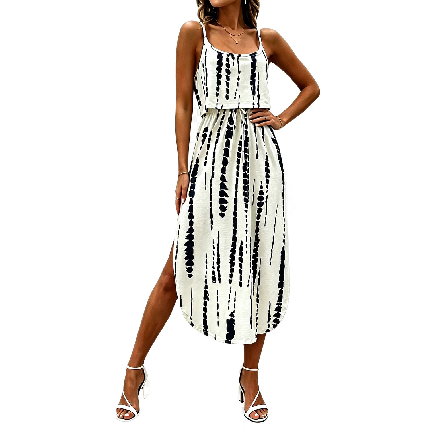Женские платья Women Spaghetti Strap Tiered Midi Dress Floral Tie-Dye Bohemian Summer Sundress