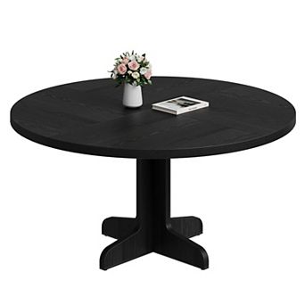 Round Dining Table 47 Inch - Black Wooden Curved Legs Kitchen Table for 4 Modern Dining Room